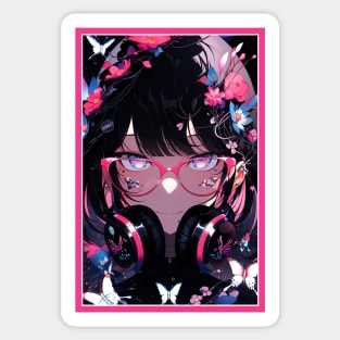 Aesthetic Anime Girl Pink Rosa Black | Quality Aesthetic Anime Design | Chibi Manga Anime Art Sticker